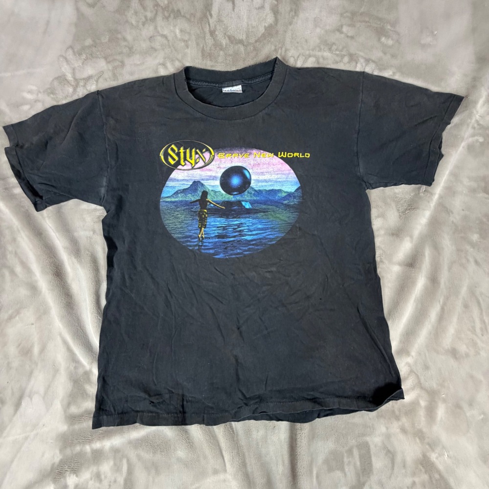 Vintage Styx Brave New World Tour 2000 T-Shirt Mens L Black All Sport Y2K Rock